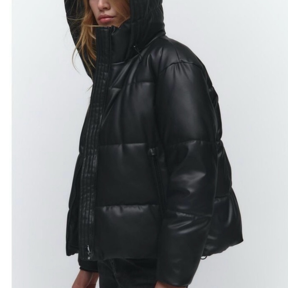 Zara Faux Leather Puffer Jacket